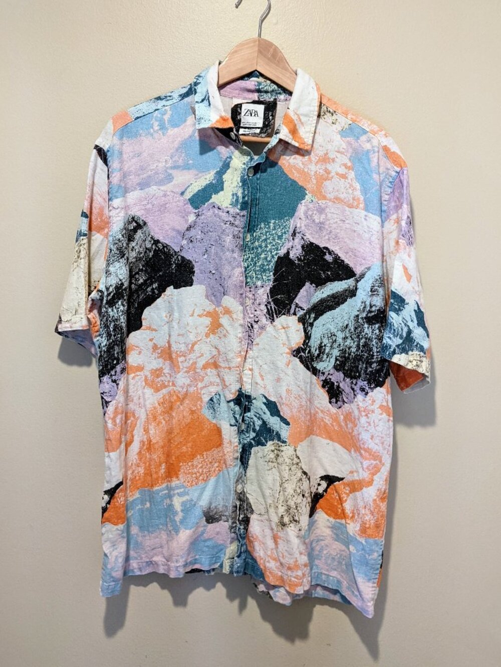Zara Relaxed Fit Abstract Print Short Sleeve Button-Up Shirt Men's Medium EU 40